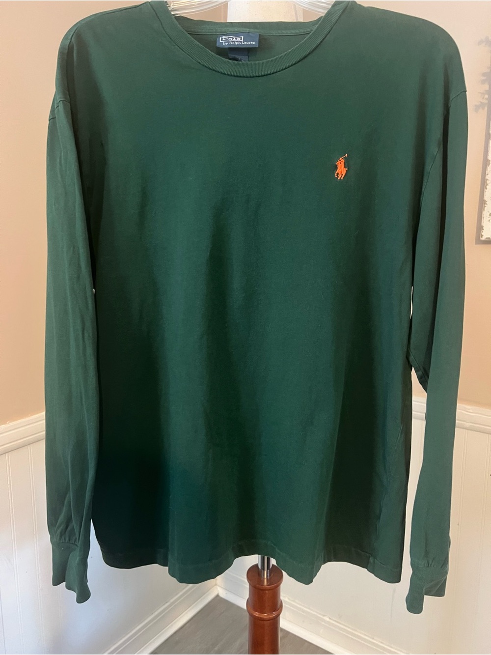 Polo Ralph Lauren Dark Green Long Sleeve Crewneck with Orange Pony